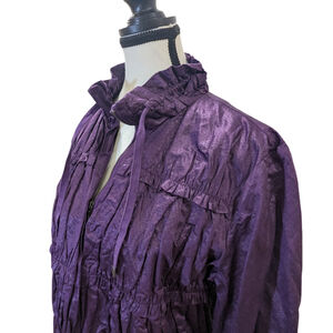 Chico’s Purple Lightweight Utility Jacket Windbreaker Ruffle Quiet Luxury Size 1